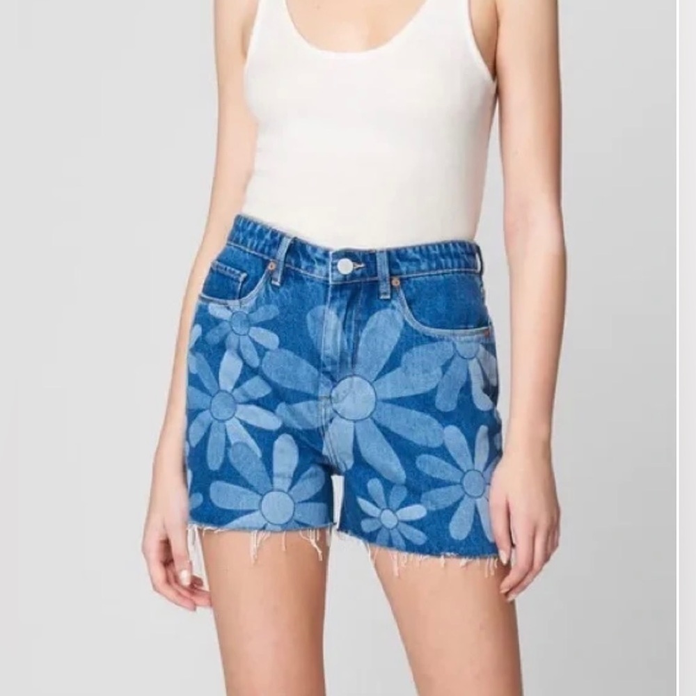 Blank NYC The Reeve Floral High Waist Ribcage Cutoff Jean Shorts Size 26 NWT New